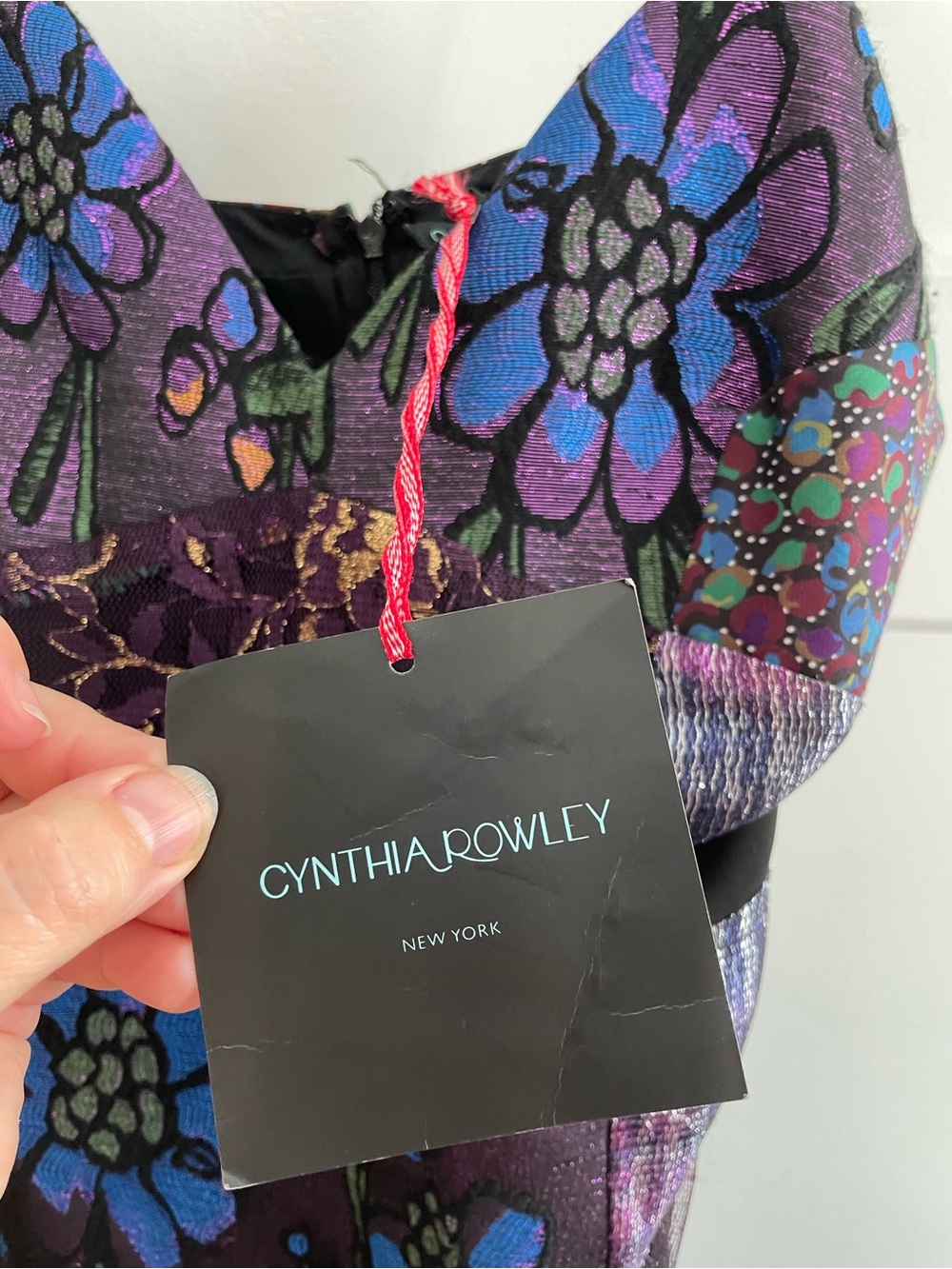 Cynthia Rowley NWT Floral Jacquard Cocktail Dress Size 8 Velvet Waist A-Line - Picture 4 of 8